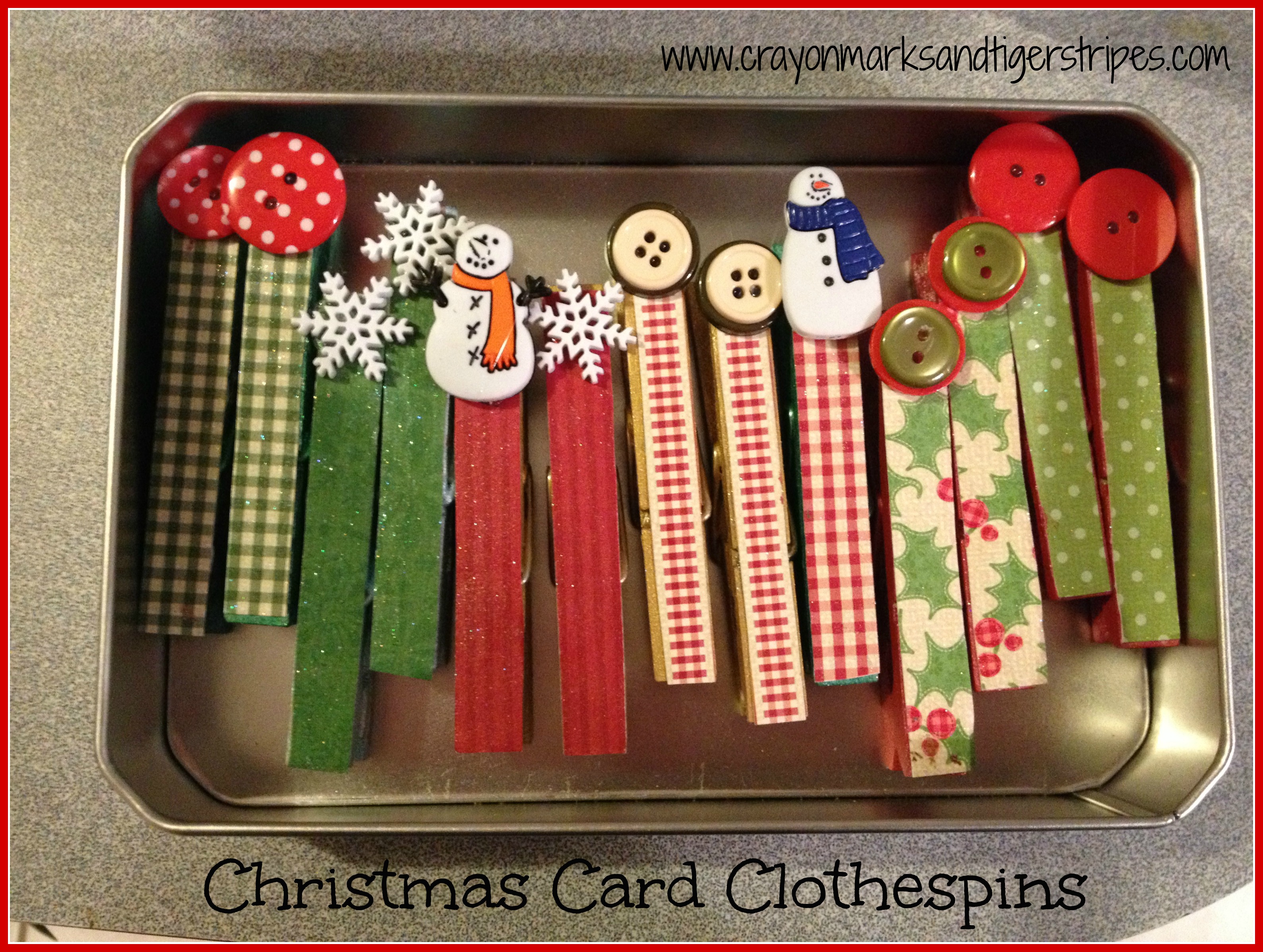 Easy Popsicle Stick Christmas Tree and Christmas Card Clothespins